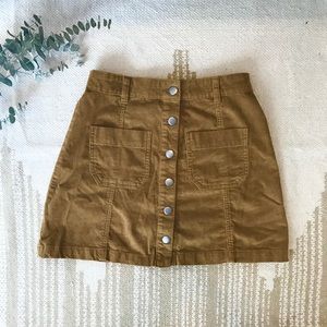 Brown high-waisted corduroy button down skirt